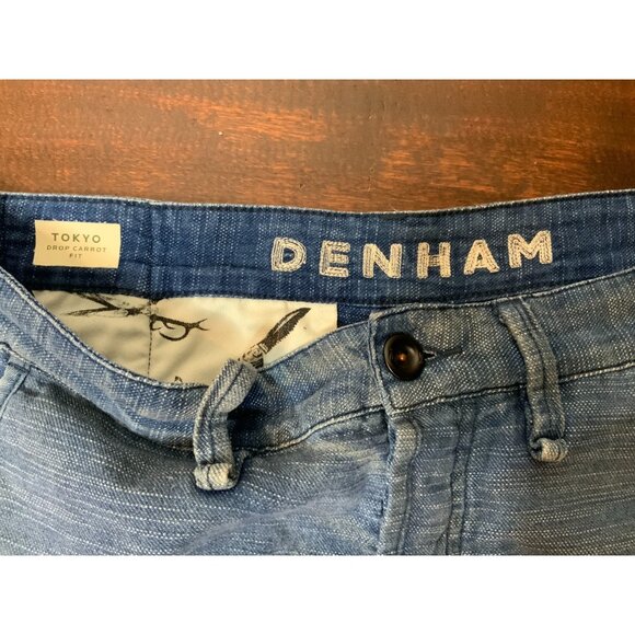Denham Men's Tokyo Drop Carrot Fit Patched Blue Jeans, Size 30 - Picture 5 of 9
